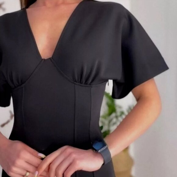 Zara Neoprene Effect V-Neck Black Mini Dress Women Size S NEW WITH TAG! - Picture 12 of 12